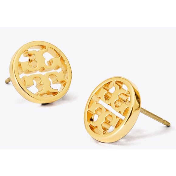 Tory Burch Gold Logo Stud Earrings - Picture 1 of 5